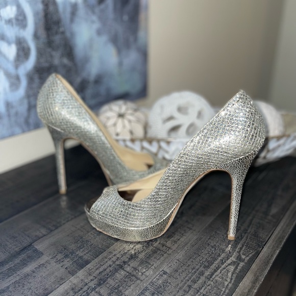 Jimmy Choo Glitter Fabric Champagne Crown Pumps - Picture 7 of 10